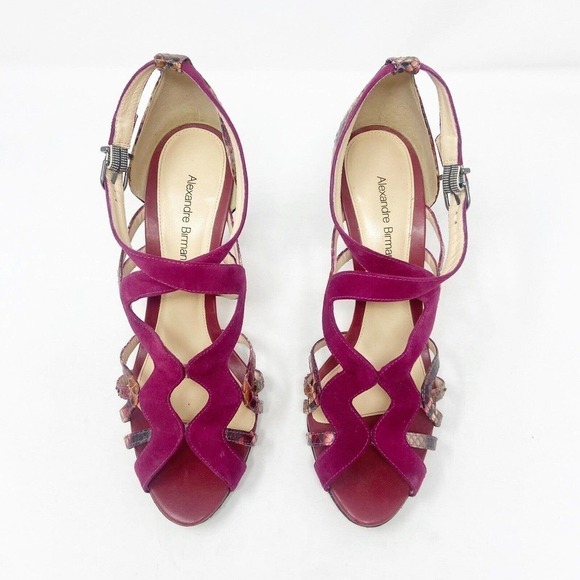 Alexandre Birman Burgundy Faux Suede Snakeskin Reptile Strappy Heels (37) 7 - Picture 4 of 6